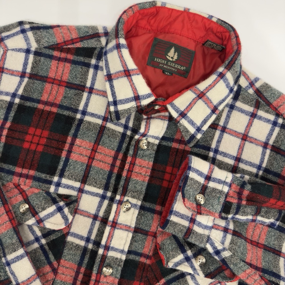 High Sierra Mens Vintage Plaid Red White Wool Flannel Lumberjack Button‎ Up XL